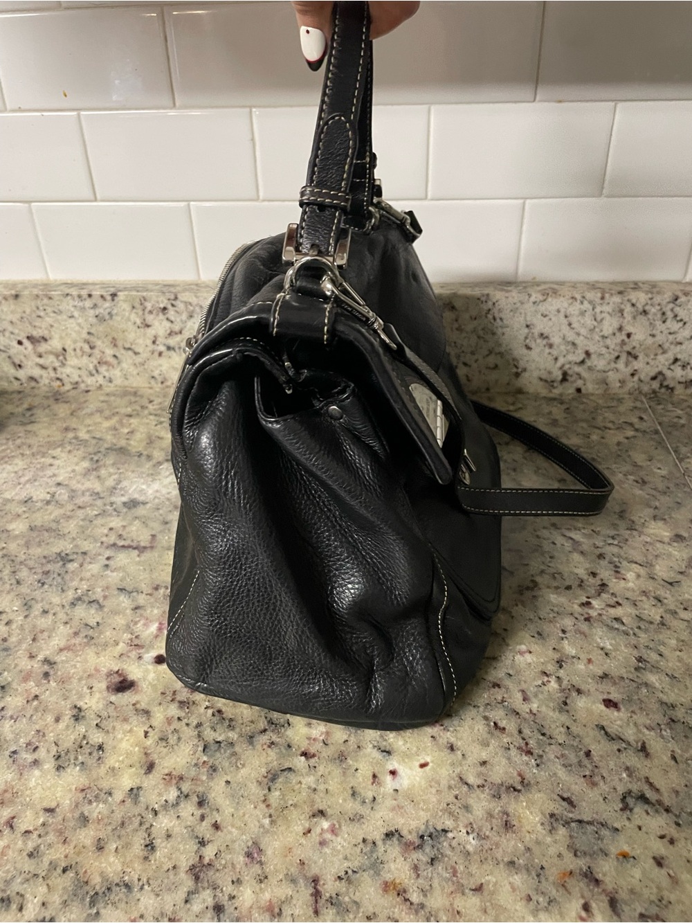 Michael Kors Margo leather satchel bag with silver-toned turnlock hardware biker - Picture 3 of 16